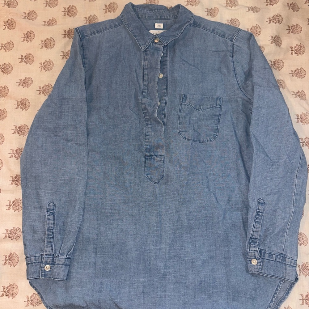 LOFT Light Blue Casual Button Down Shirt